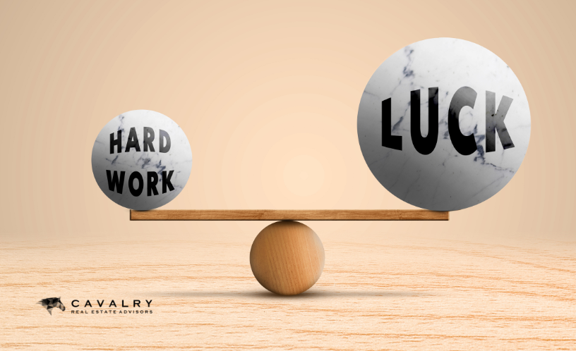Illustration depicting hard work versus luck.
