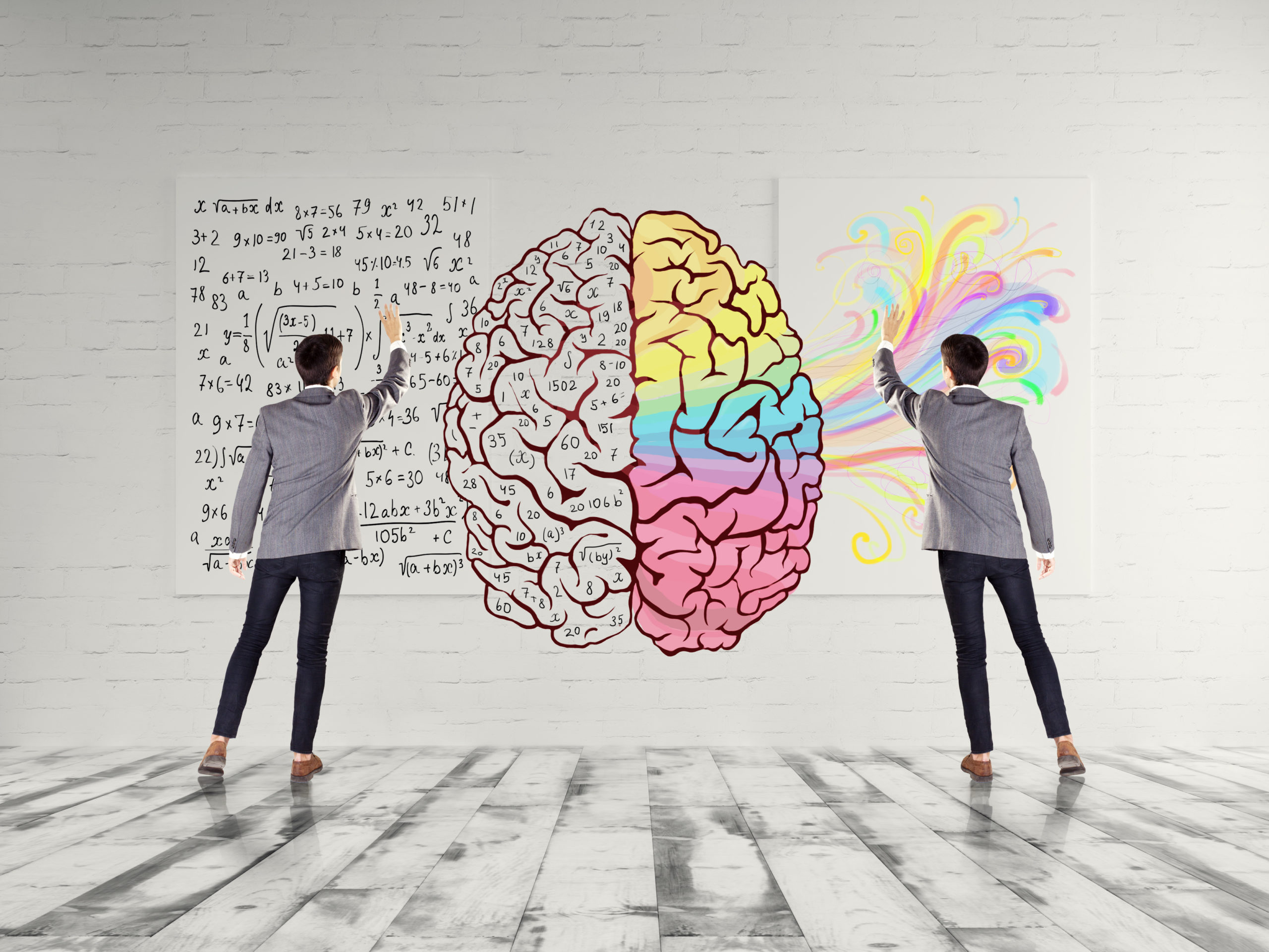 Illustration showing right-brain v. left-brain thinking